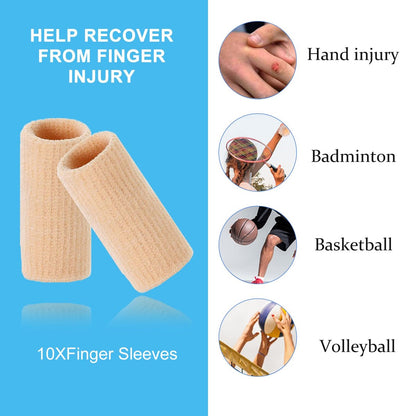 EDNYZAKRN Fingerkompressionshülsen – Unterstützung für Finger, Fingerschutz für Arthritis, Schwellungen, Basketball & Sport – Atmungsaktiv & Elastisch (10er-Pack, Beige, Einheitsgröße)