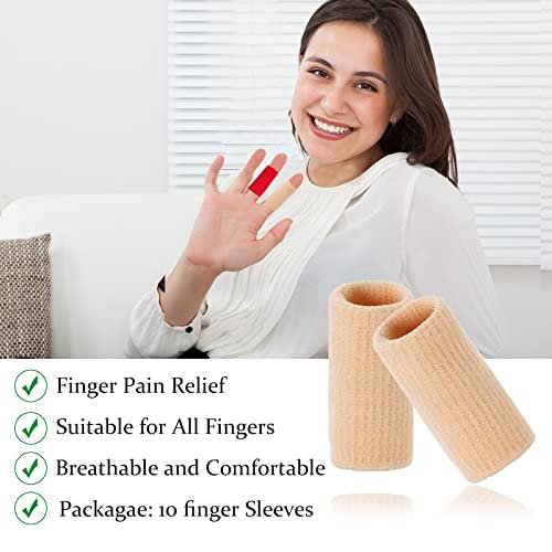 EDNYZAKRN Fingerkompressionshülsen – Unterstützung für Finger, Fingerschutz für Arthritis, Schwellungen, Basketball & Sport – Atmungsaktiv & Elastisch (10er-Pack, Beige, Einheitsgröße)