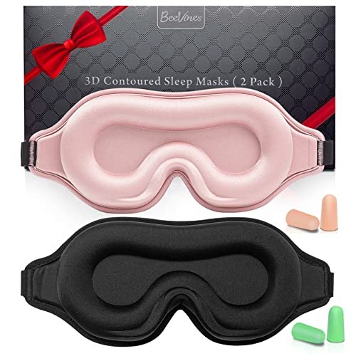 BeeVines 2er-Pack 3D-Kontur-Schlafmaske für Wimpernverlängerungen, geformte Augenmaske mit verstellbarem Riemen, 100% Lichtblockade für Reisen, Yoga und Nickerchen