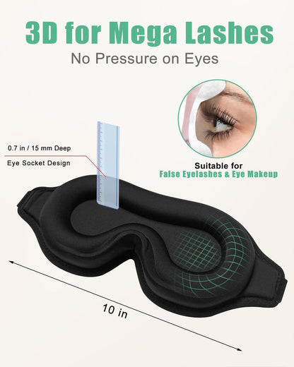 BeeVines 2er-Pack 3D-Kontur-Schlafmaske für Wimpernverlängerungen, geformte Augenmaske mit verstellbarem Riemen, 100% Lichtblockade für Reisen, Yoga und Nickerchen
