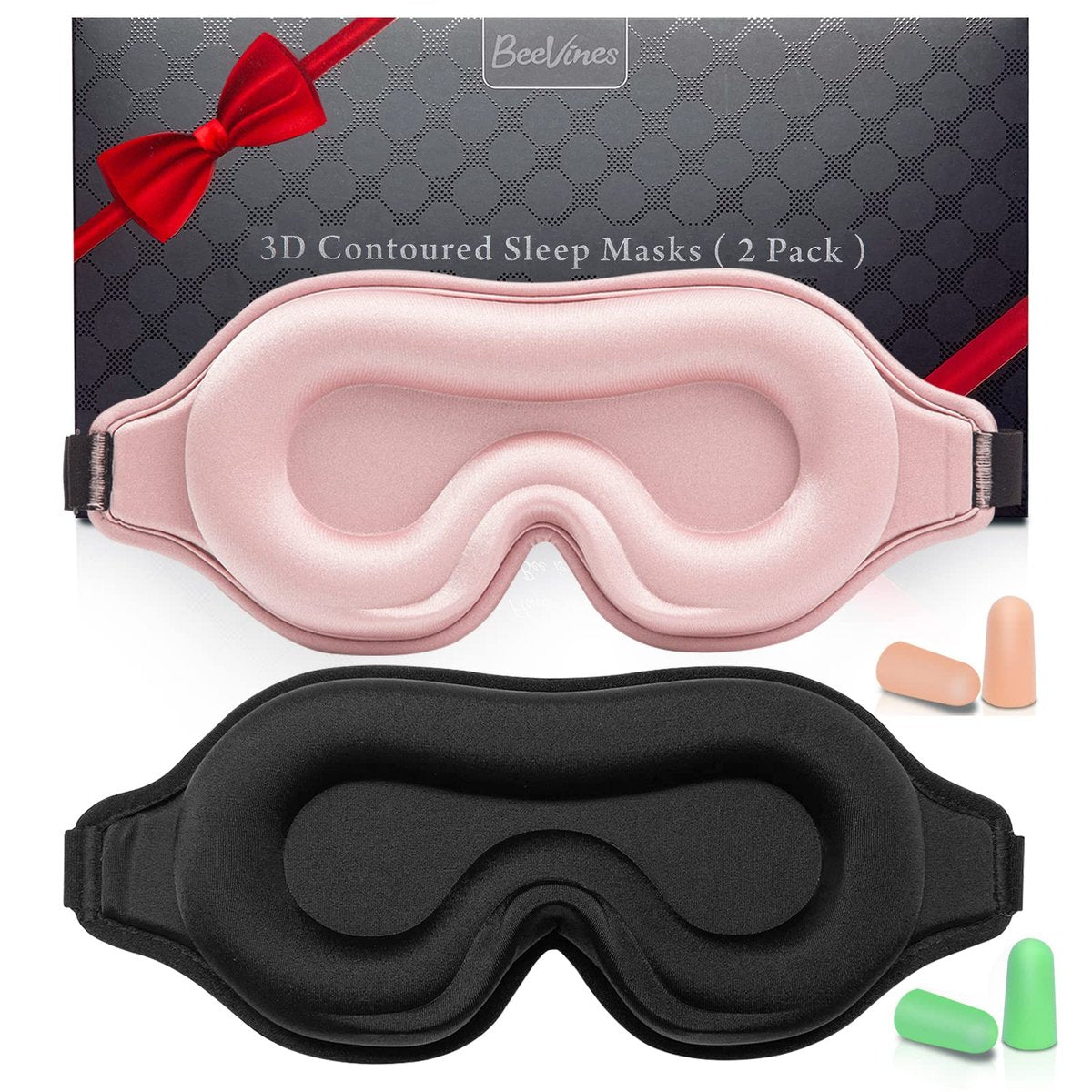 BeeVines 2er-Pack 3D-Kontur-Schlafmaske für Wimpernverlängerungen, geformte Augenmaske mit verstellbarem Riemen, 100% Lichtblockade für Reisen, Yoga und Nickerchen