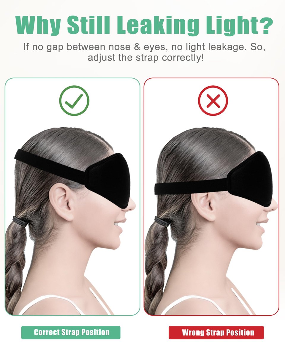 BeeVines 2er-Pack 3D-Kontur-Schlafmaske für Wimpernverlängerungen, geformte Augenmaske mit verstellbarem Riemen, 100% Lichtblockade für Reisen, Yoga und Nickerchen