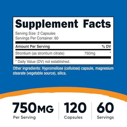 Nutricost Strontium Kapseln 750mg, 120 Kapseln - Vegetarisch, Nicht-GVO, Glutenfrei