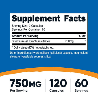 Nutricost Strontium Kapseln 750mg, 120 Kapseln - Vegetarisch, Nicht-GVO, Glutenfrei