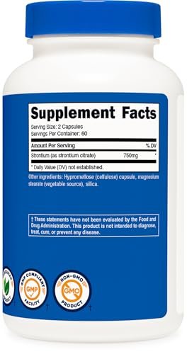 Nutricost Strontium Kapseln 750mg, 120 Kapseln - Vegetarisch, Nicht-GVO, Glutenfrei