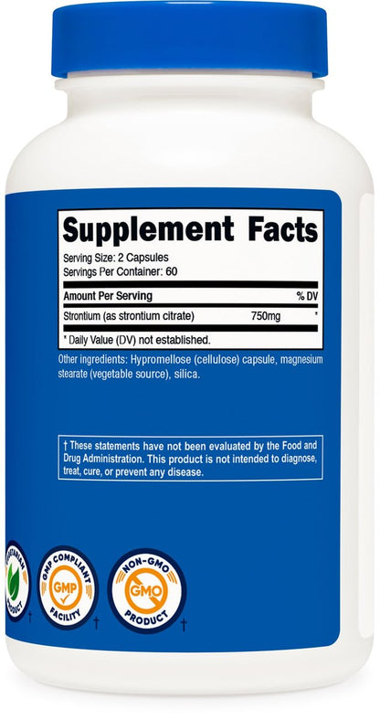 Nutricost Strontium Kapseln 750mg, 120 Kapseln - Vegetarisch, Nicht-GVO, Glutenfrei
