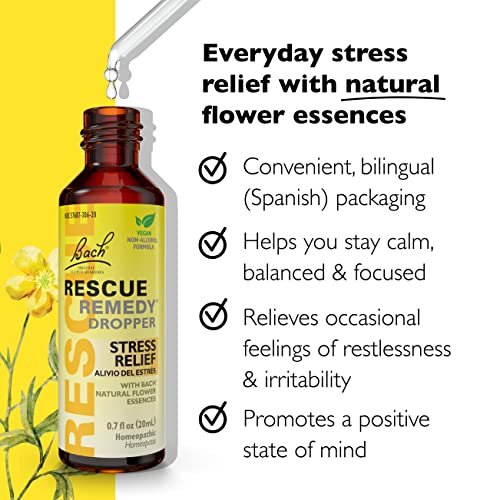 RESCUE Bach-Blüten-Tropfen 20 ml – Natürliche Stresslinderung, homöopathische Blütenessenzen, vegan, gluten- & zuckerfrei, nicht gewohnheitsbildend (alkoholfreie Formel)