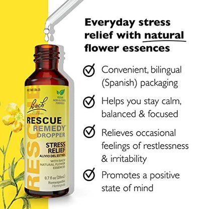 RESCUE Bach-Blüten-Tropfen 20 ml – Natürliche Stresslinderung, homöopathische Blütenessenzen, vegan, gluten- & zuckerfrei, nicht gewohnheitsbildend (alkoholfreie Formel)