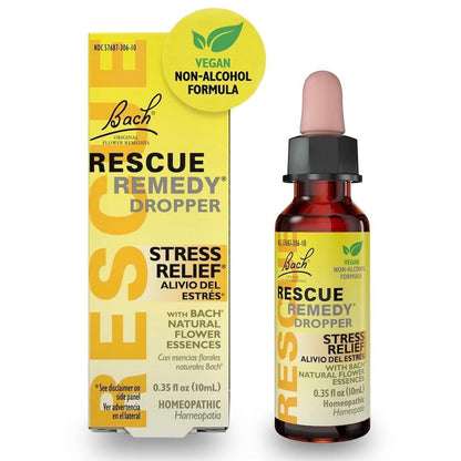 Bach Rescue Remedy Tropfen 10 ml – natürlicher Stressabbau, homöopathische Blütenessenzen, vegan, gluten- & zuckerfrei, nicht gewöhnungsbedürftig (alkoholfreie Formel)