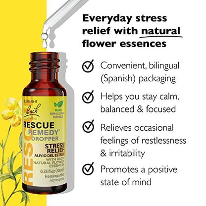 Bach Rescue Remedy Tropfen 10 ml – natürlicher Stressabbau, homöopathische Blütenessenzen, vegan, gluten- & zuckerfrei, nicht gewöhnungsbedürftig (alkoholfreie Formel)