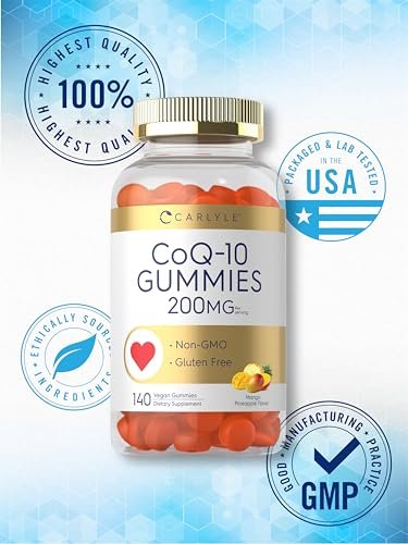 Carlyle CoQ10 200 mg Gummis – 140 Stück – Mango-Ananas-Geschmack – Vegan, Nicht-GVO, Glutenfrei