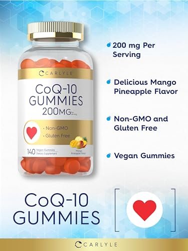 Carlyle CoQ10 200 mg Gummis – 140 Stück – Mango-Ananas-Geschmack – Vegan, Nicht-GVO, Glutenfrei