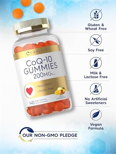Carlyle CoQ10 200 mg Gummis – 140 Stück – Mango-Ananas-Geschmack – Vegan, Nicht-GVO, Glutenfrei