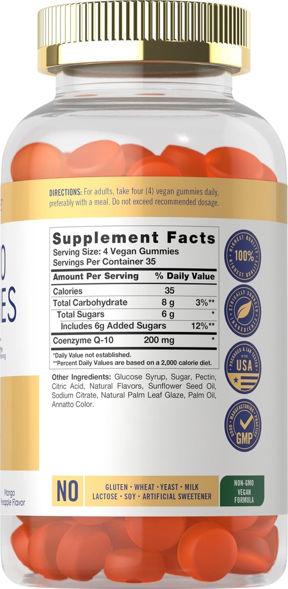 Carlyle CoQ10 200 mg Gummis – 140 Stück – Mango-Ananas-Geschmack – Vegan, Nicht-GVO, Glutenfrei