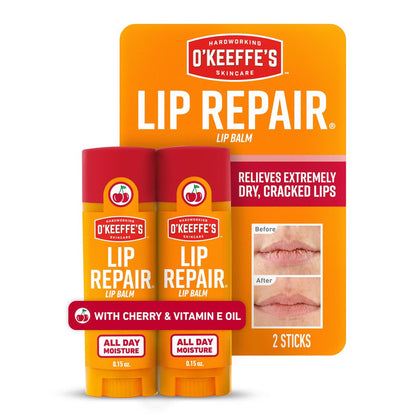 O'Keeffe's Lippenpflege-Stick mit Kirsche & Vitamin E Öl – 2er-Pack – Feuchtigkeitsspender für extrem rissige, trockene Lippen