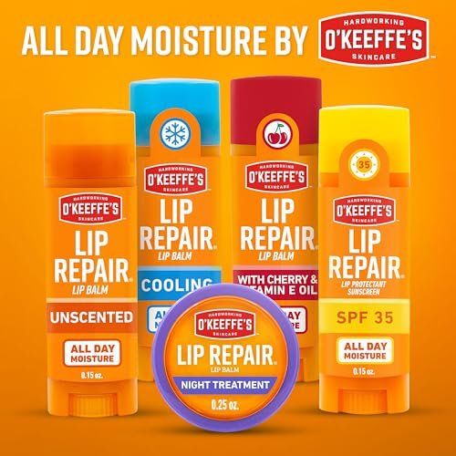 O'Keeffe's Lip Repair Lippenbalsam mit Kirsche & Vitamin E - Stick (3er-Pack) - Feuchtigkeitscreme für extrem rissige, trockene Lippen