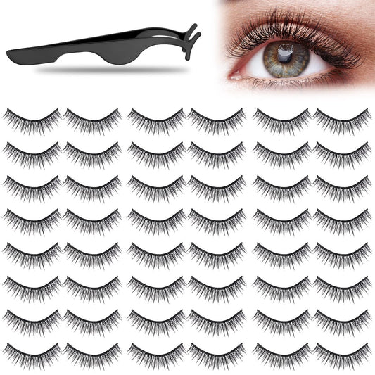 Nuogo 24 Paar Wiederverwendbare Selbstklebende Wimpern Ohne Kleber, Natürliche False Lashes mit Applikator