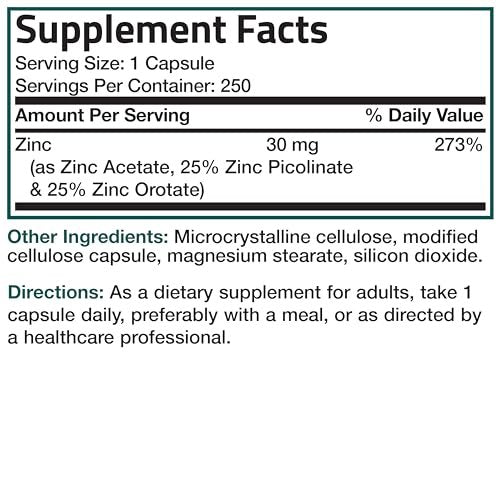 Bronson Zink Triple Play 30 mg – Dreifache Immununterstützung mit Zinkacetat, Picolinat & Orotat – 250 vegane Kapseln