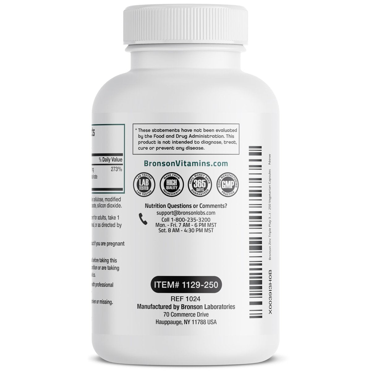 Bronson Zink Triple Play 30 mg – Dreifache Immununterstützung mit Zinkacetat, Picolinat & Orotat – 250 vegane Kapseln