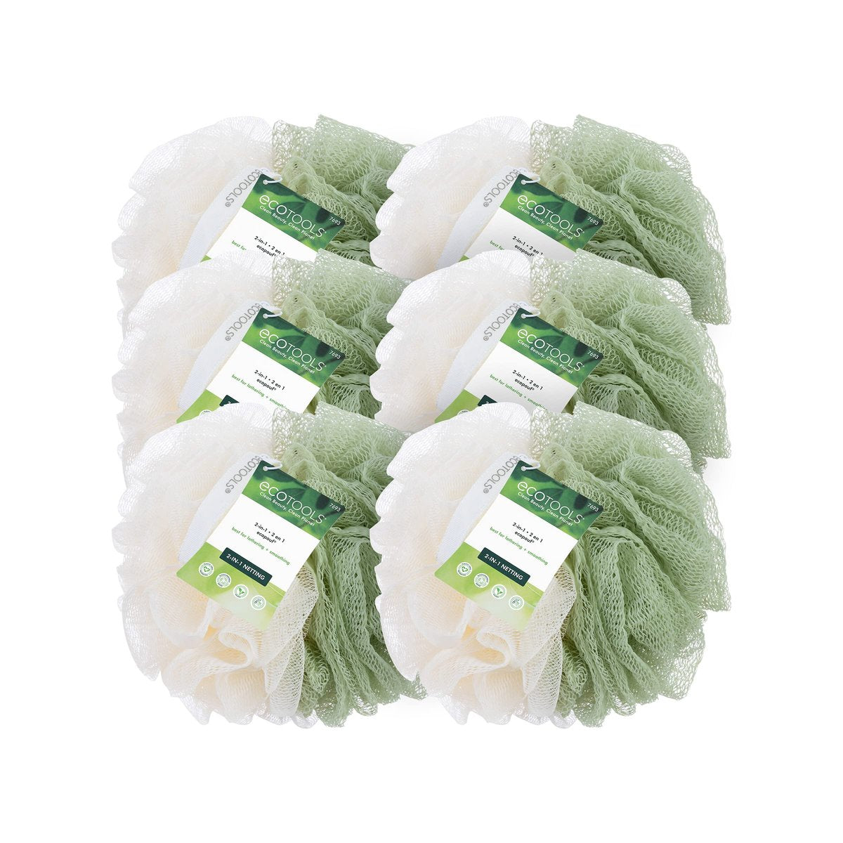 EcoTools Green 2-in-1 EcoPouf – Dual-Sided Dusch-Loofah aus recyceltem Netzmaterial, Peeling & Reinigung, umweltfreundlich, 1 Stück (60g)
