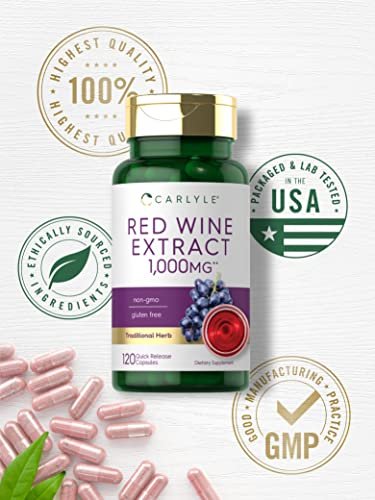 Carlyle Rotwein-Extrakt Kapseln | 120 Stück | Non-GMO & Glutenfrei Nahrungsergänzungsmittel