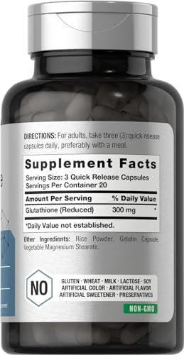 Horbäach Glutathion 300mg | 60 Kapseln | Nicht-GVO & Glutenfrei | Antioxidans Nahrungsergänzungsmittel