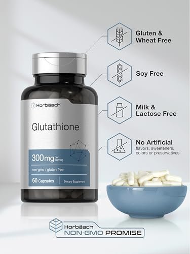 Horbäach Glutathion 300mg | 60 Kapseln | Nicht-GVO & Glutenfrei | Antioxidans Nahrungsergänzungsmittel