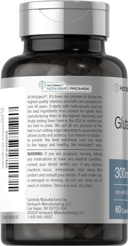Horbäach Glutathion 300mg | 60 Kapseln | Nicht-GVO & Glutenfrei | Antioxidans Nahrungsergänzungsmittel