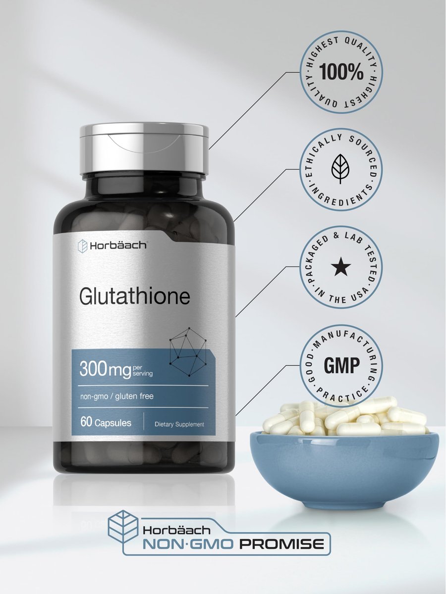 Horbäach Glutathion 300mg | 60 Kapseln | Nicht-GVO & Glutenfrei | Antioxidans Nahrungsergänzungsmittel