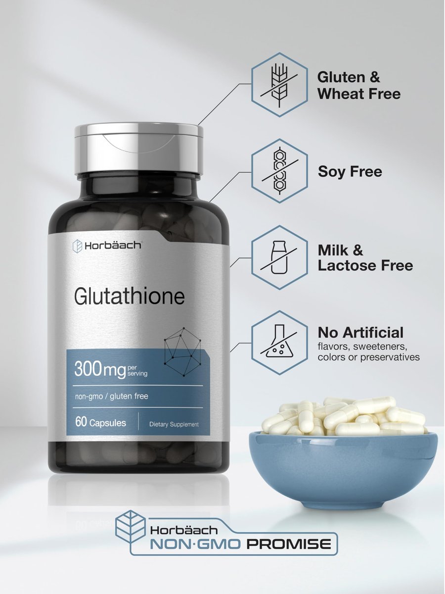 Horbäach Glutathion 300mg | 60 Kapseln | Nicht-GVO & Glutenfrei | Antioxidans Nahrungsergänzungsmittel