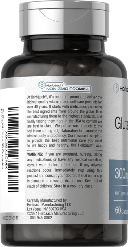 Horbäach Glutathion 300mg | 60 Kapseln | Nicht-GVO & Glutenfrei | Antioxidans Nahrungsergänzungsmittel