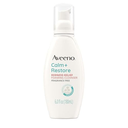 Aveeno Calm + Restore Redness Relief Reinigender Schaum - Beruhigender Gesichtsreiniger mit Kamille zur Reduzierung von Rötungen, hypoallergen & parfümfrei, 177 ml