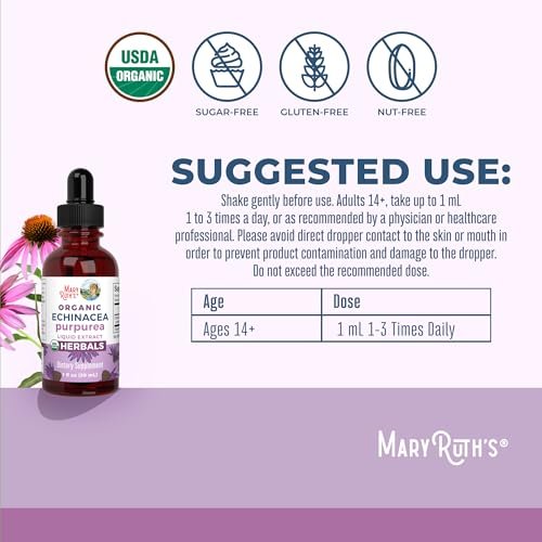 MARYRUTH'S Organics Echinacea Purpurea Liquid – Zuckerfrei, USDA Organic, Alkoholfrei, Vegan – 30 ml