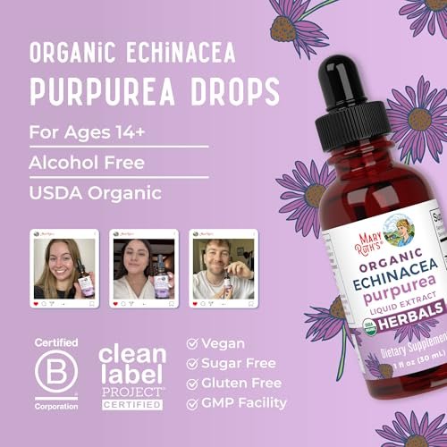 MARYRUTH'S Organics Echinacea Purpurea Liquid – Zuckerfrei, USDA Organic, Alkoholfrei, Vegan – 30 ml