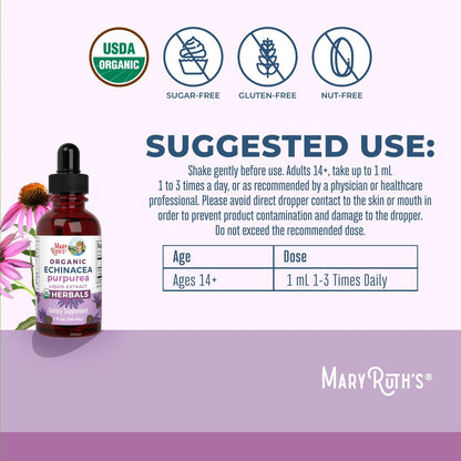 MARYRUTH'S Organics Echinacea Purpurea Liquid – Zuckerfrei, USDA Organic, Alkoholfrei, Vegan – 30 ml