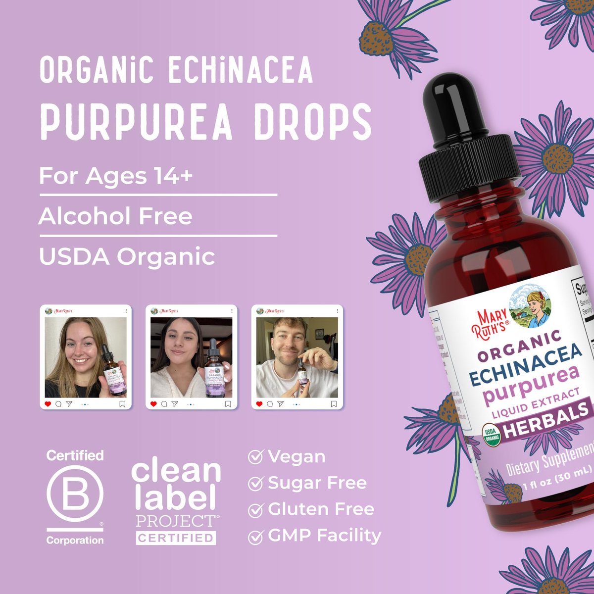 MARYRUTH'S Organics Echinacea Purpurea Liquid – Zuckerfrei, USDA Organic, Alkoholfrei, Vegan – 30 ml