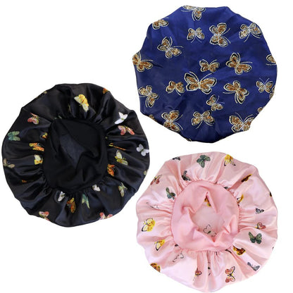TCOTBE 3er-Pack Satin Schlafhaube Seidenhaube mit breitem Gummiband für die Nacht – Schwarz