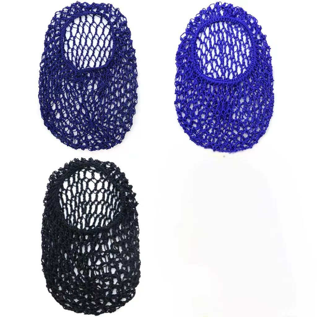 TCOTBE 3er Set Mesh Haarnetz aus Rayon-Strick – Schlafhaube für langes Haar, dünnes Haar, Damen-Haarnetz für Schlaf und Schutz, schwarz, königsblau und dunkelblau