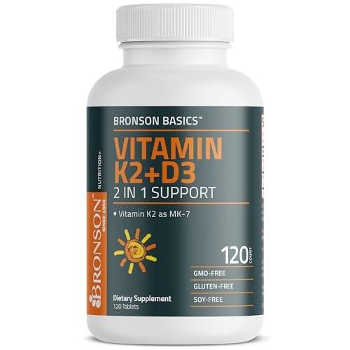 Bronson Vitamin K2 D3 (MK7) – Vitamin D3 5000 IU & 90 mcg K2 MK-7, Non-GMO, 120 Tabletten