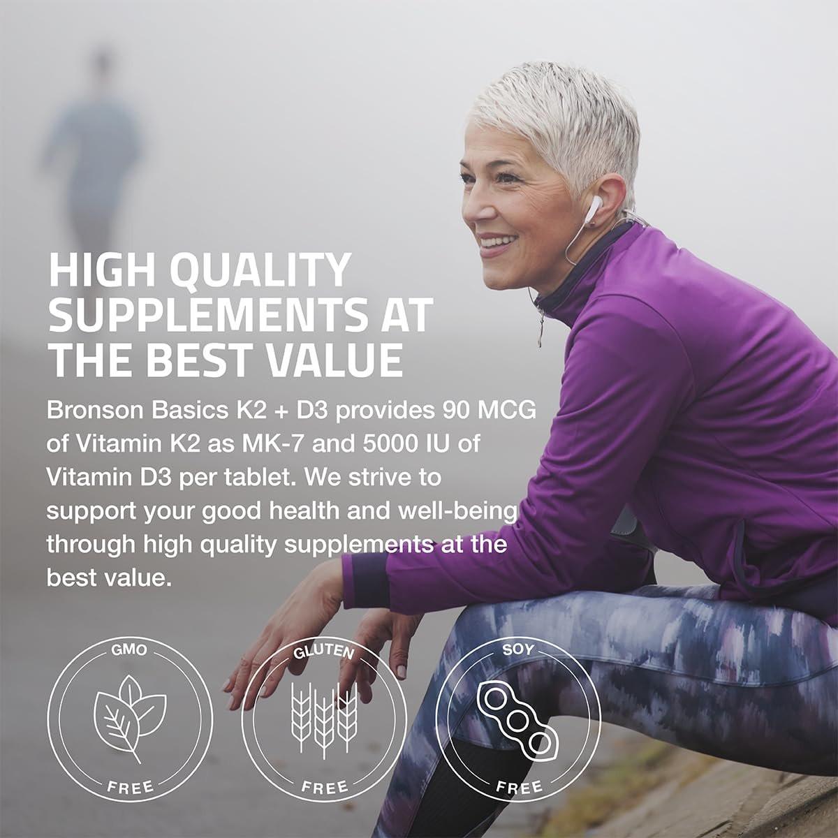 Bronson Vitamin K2 D3 (MK7) – Vitamin D3 5000 IU & 90 mcg K2 MK-7, Non-GMO, 120 Tabletten