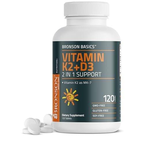 Bronson Vitamin K2 D3 (MK7) – Vitamin D3 5000 IU & 90 mcg K2 MK-7, Non-GMO, 120 Tabletten