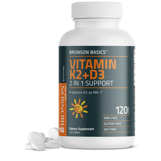Bronson Vitamin K2 D3 (MK7) – Vitamin D3 5000 IU & 90 mcg K2 MK-7, Non-GMO, 120 Tabletten