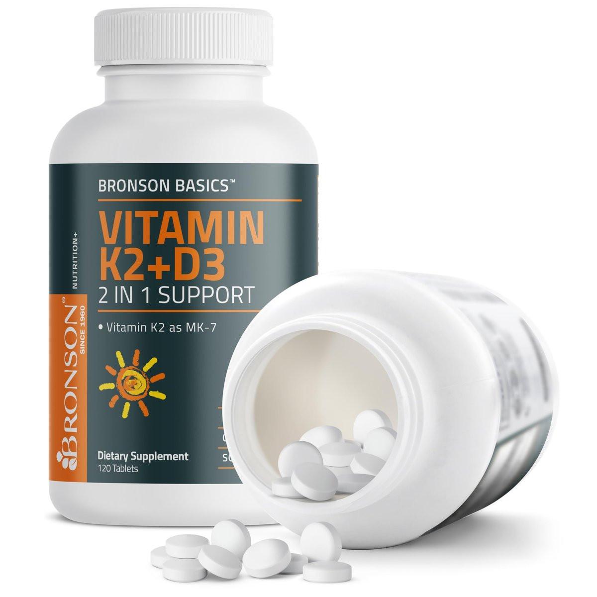 Bronson Vitamin K2 D3 (MK7) – Vitamin D3 5000 IU & 90 mcg K2 MK-7, Non-GMO, 120 Tabletten