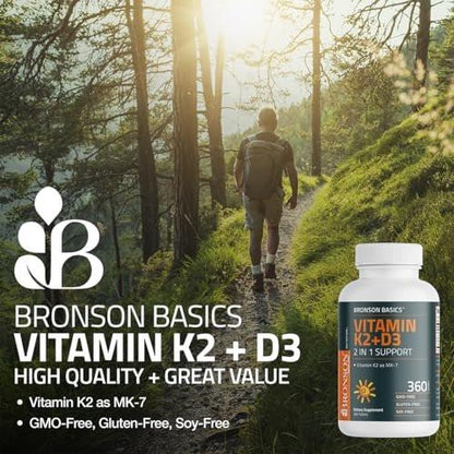 Bronson Vitamin K2 D3 (MK7) – Vitamin D3 5000 IU & 90 mcg K2 MK-7, Non-GMO, 120 Tabletten