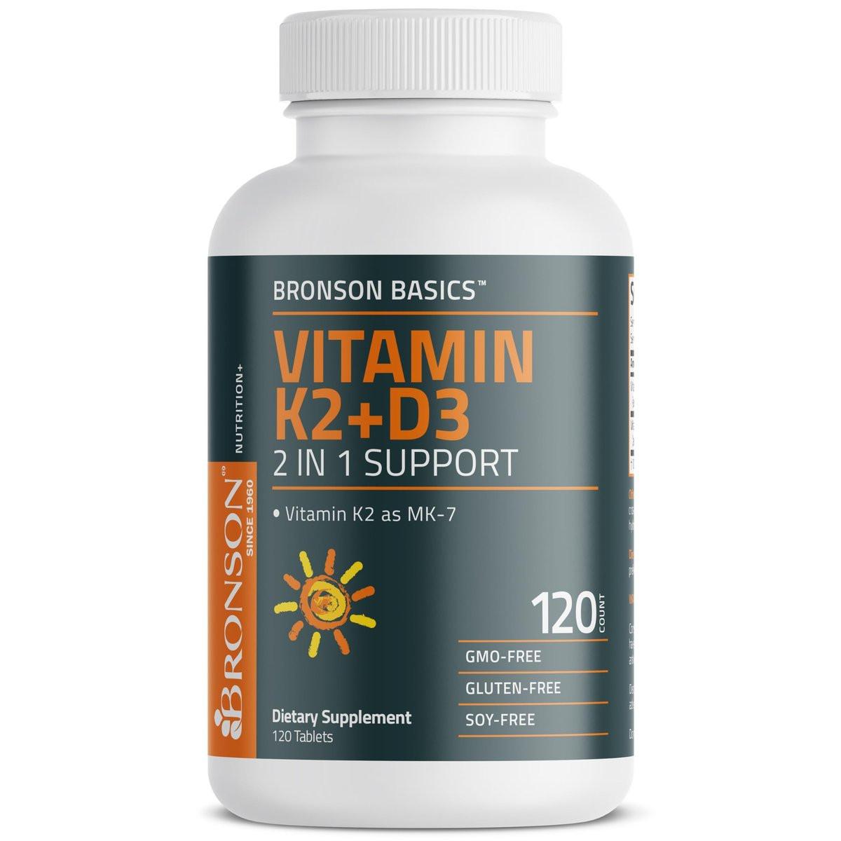 Bronson Vitamin K2 D3 (MK7) – Vitamin D3 5000 IU & 90 mcg K2 MK-7, Non-GMO, 120 Tabletten