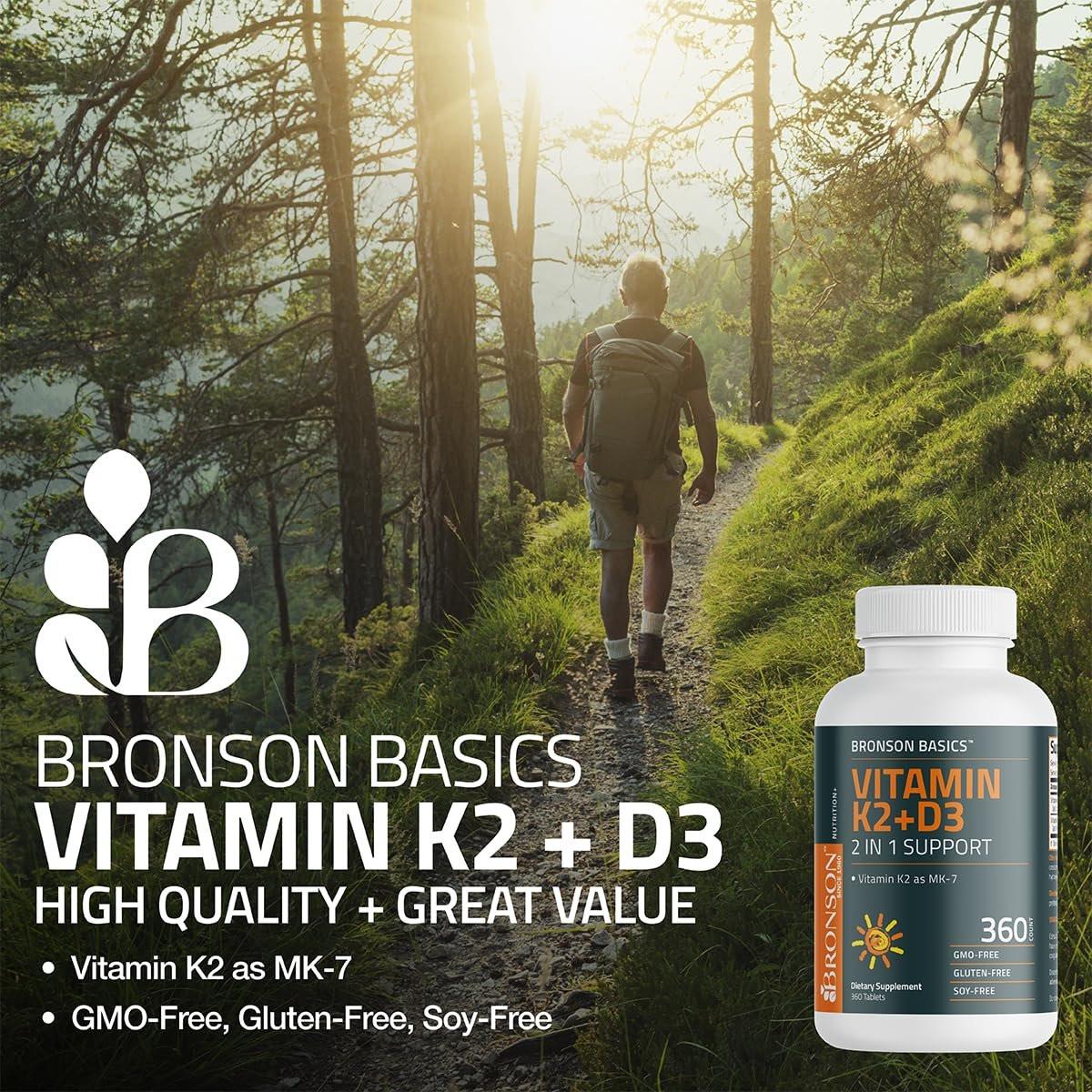 Bronson Vitamin K2 D3 (MK7) – Vitamin D3 5000 IU & 90 mcg K2 MK-7, Non-GMO, 120 Tabletten