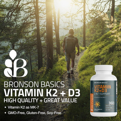 Bronson Vitamin K2 D3 (MK7) – Vitamin D3 5000 IU & 90 mcg K2 MK-7, Non-GMO, 120 Tabletten