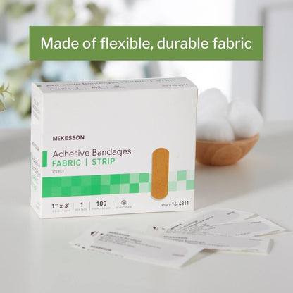 McKesson Pflaster, steril, Stoffstreifen, 1 x 3 Zoll, 100 Stück, 4er-Pack, 400 Stück insgesamt