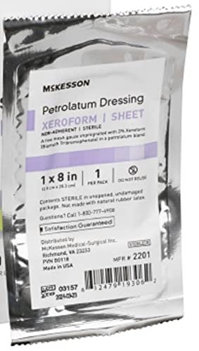 McKesson Xeroform Petrolatum-Verband – Imprägnierte Mullkompressen für Verbrennungen und Wundversorgung – 1 x 8 Zoll, 8er-Packung