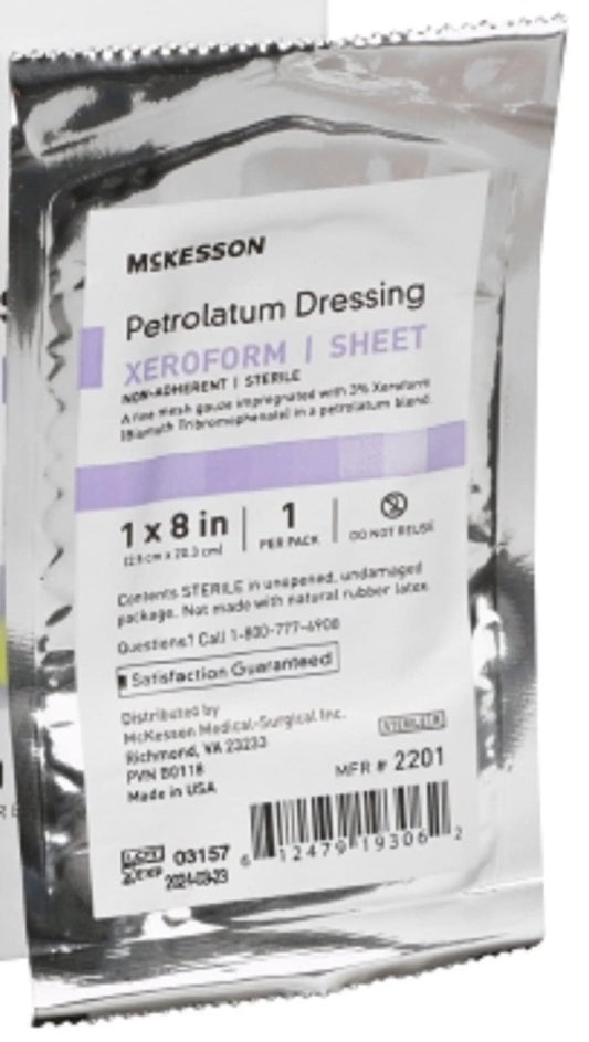 McKesson Xeroform Petrolatum-Verband – Imprägnierte Mullkompressen für Verbrennungen und Wundversorgung – 1 x 8 Zoll, 8er-Packung
